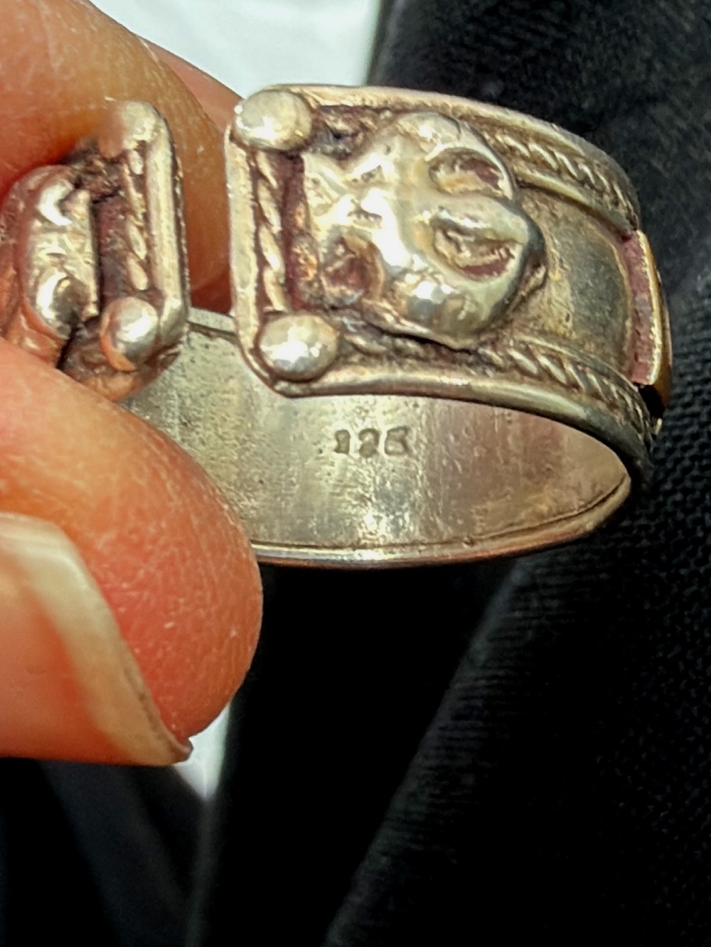 Two-Tone Tibetan Style Brass Silver adjustable Ring - Picture 4 of 6